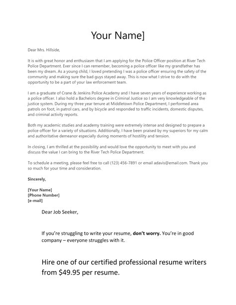 Free Police Officer Cover Letter Template Example On Resumethatworks