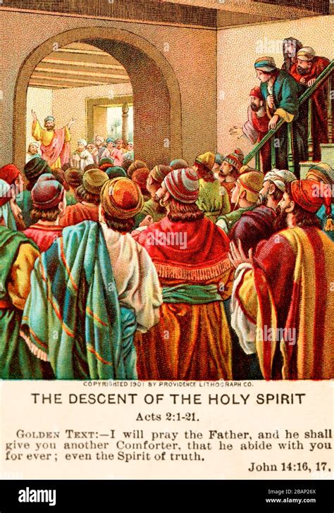 Old Sunday School Bible Card Depicting The Descent Of The Holy Spirit