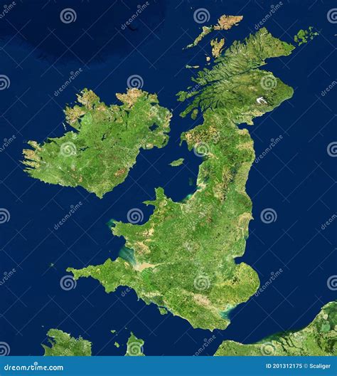 Uk Map In Satellite Photo England Terrain View From Space Editorial
