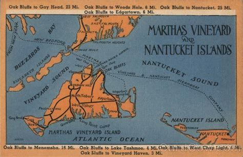 Map Of Martha S Vineyard And Nantucket Island Massachusetts Postcard