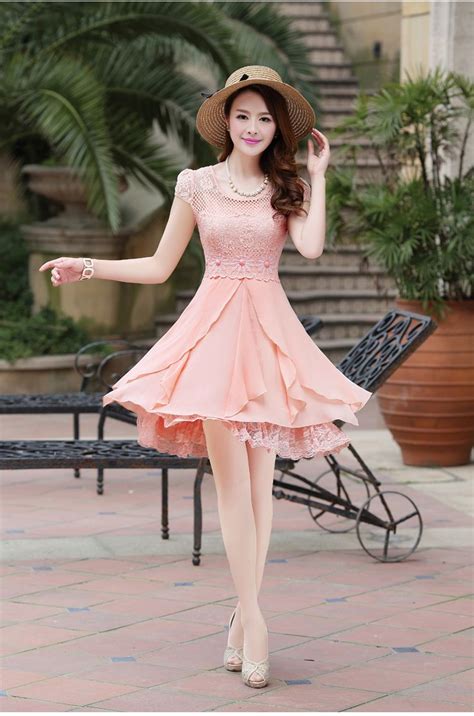 Short Sleeve Summer Chiffon Lace Layered Elegant Dress Yrb2144