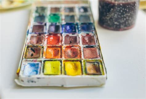 Brushes And Paints On The Table From The Artist Stock Image Image Of