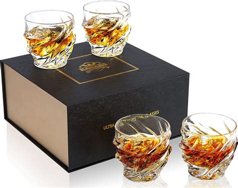 Kanars Whiskey Glasses For Men 9 Oz Crystal Bourbon Glass Set Of 4 Old Fashioned