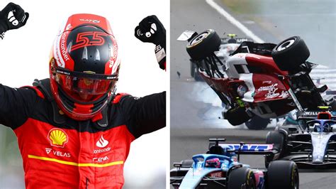 F British Grand Prix Result Carlos Sainz Wins Zhou Guanyu Crash Video Daniel