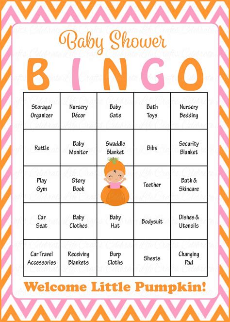 There are two bingo cards per page. Little Pumpkin Baby Shower Game Download for Girl | Baby ...