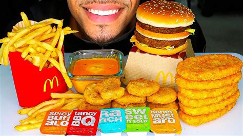 Asmr Mcdonalds Chicken Nuggets Big Mac Hash Browns With Cheese Eating