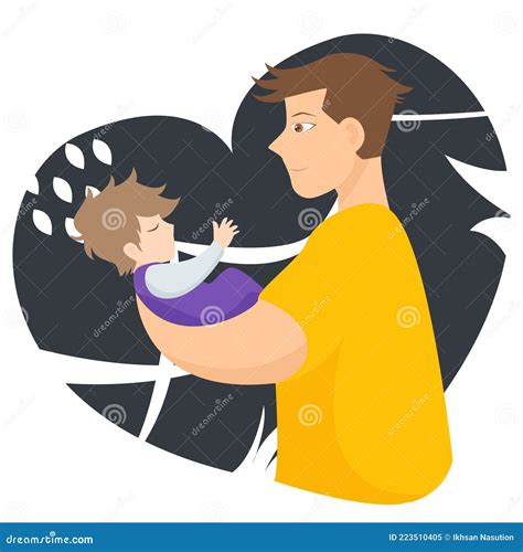Vector Illustration Of Anime Father Holding Baby Son In Arms Stock