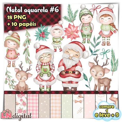 Kit Digital Natal Aquarela 6 Elo7 Produtos Especiais