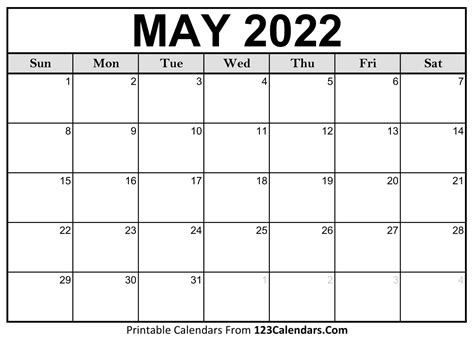 Printable May 2022 Calendar Templates