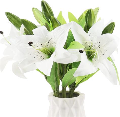 Amazonde Olrla 6 Stück Weiß Künstliche Lilie Blumen Künstlich Plastikblumen Künstliche Lilie