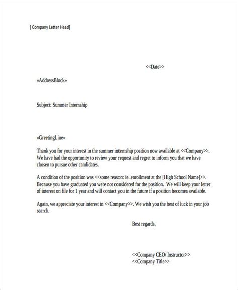 Professional Rejection Letter 10 Free Word Pdf Format Download