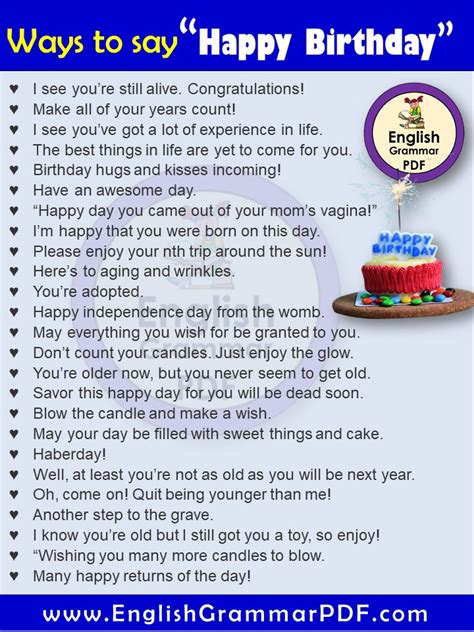 120 Best Ways To Say Happy Birthday English Grammar Pdf
