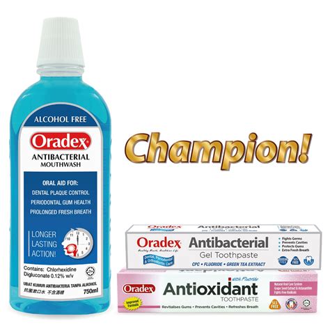 Oradex Antibacterial Mouthwash 750ml Mint Toothpaste 120g X2