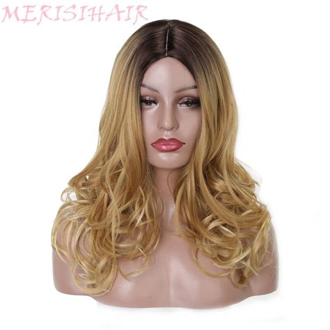 Merisi Hair Long Wavy Black Ombre Blonde Blue Wigs For Women Synthetic