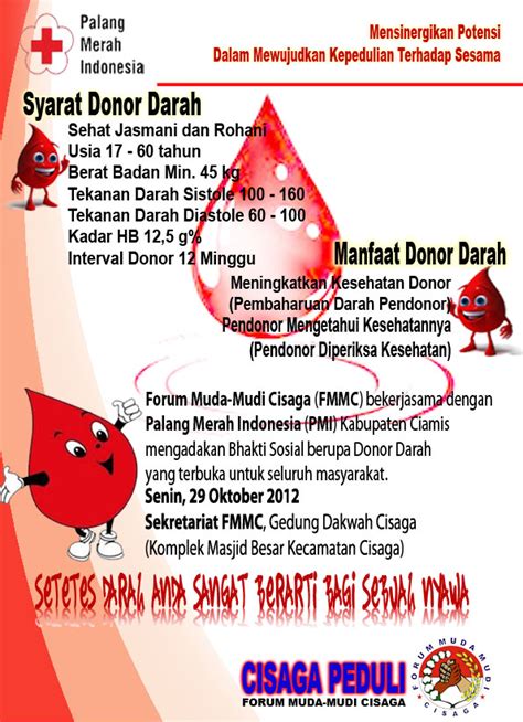 Pamflet pamflet donor darah pt. Ciamis Suka-Suka: Bhakti Sosial Donor Darah Forum Muda Mudi Cisaga (FMMC)