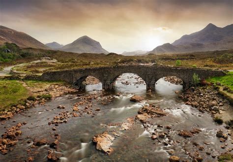 Sligachan Old Bridge On The Isle Of Skye At Beautiful Sunset In