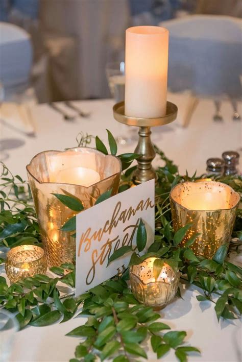 Centerpieces Gold And Greenery Candles Wedding Table Centerpieces