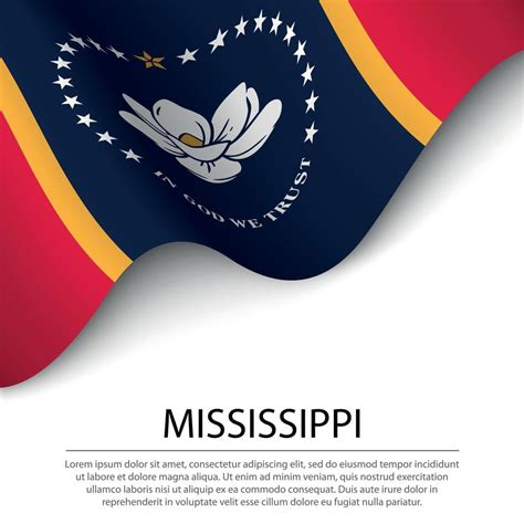 Waving Flag Of Mississippi Is A State Of Usa On White Background