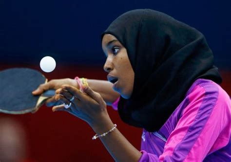 Womens Table Tennis Djiboutis Yasmin Hassan Farah Serves During Her