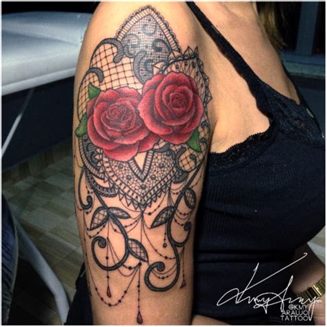 Tattoo Uploaded By Kmy Araujo Tattoo Custom Rose And Lace Design By Kmy Araujo Tattoo Rose