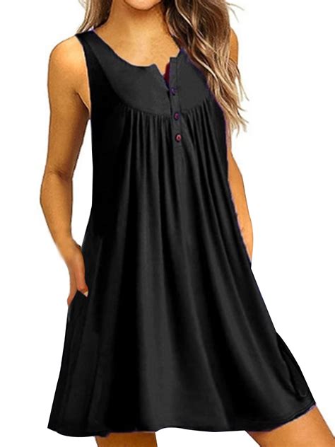 Sexy Dance Nightshirt For Women Sleeveless Sleepwear Nightgown V Neck Henley Tunic Tank Dress