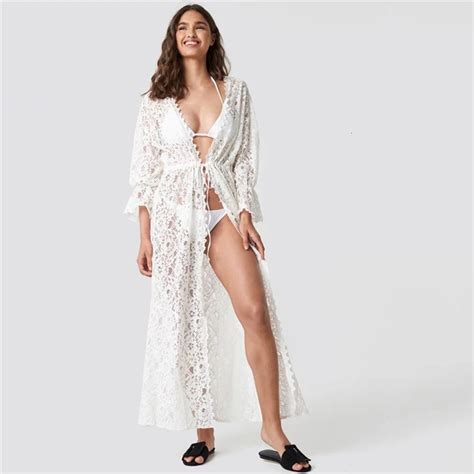 2019 Tunic Sarong Beach Dress White Lace Beach Cover Up Vestidos Pareos De Playa Mujer Bikini