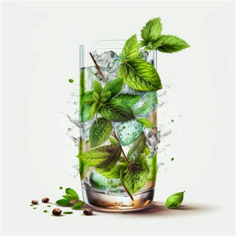 An Image Of Mojito With Mint Leaves And Ice Cubes Generative Ai Stock