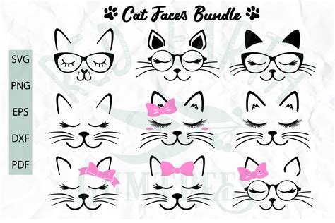 Cat Faces With Lashes And Glasses Cut File In Svg Format