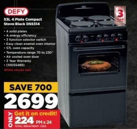 Defy 4 Plate Compact Stove Balck 53l Dss514 Offer At Hifi Corp