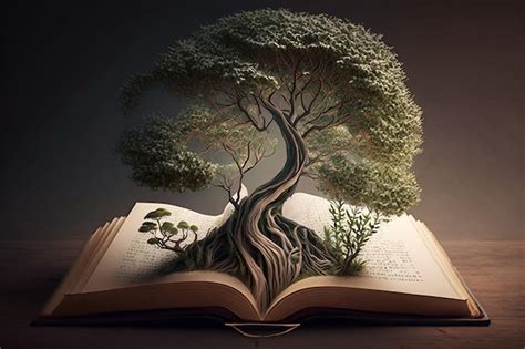 Premium Photo Tree Growing Out Of An Open Book Generative Ai