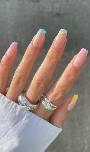 32 Hottest And Cute Summer Nail Designs Soft Rainbow Side French Nails