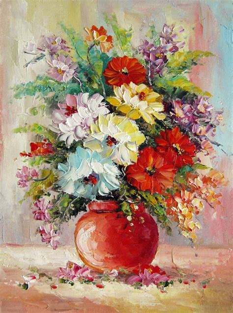 12 X 16 Inches Flower In Vase 007 Oil On Canvas Painting Art