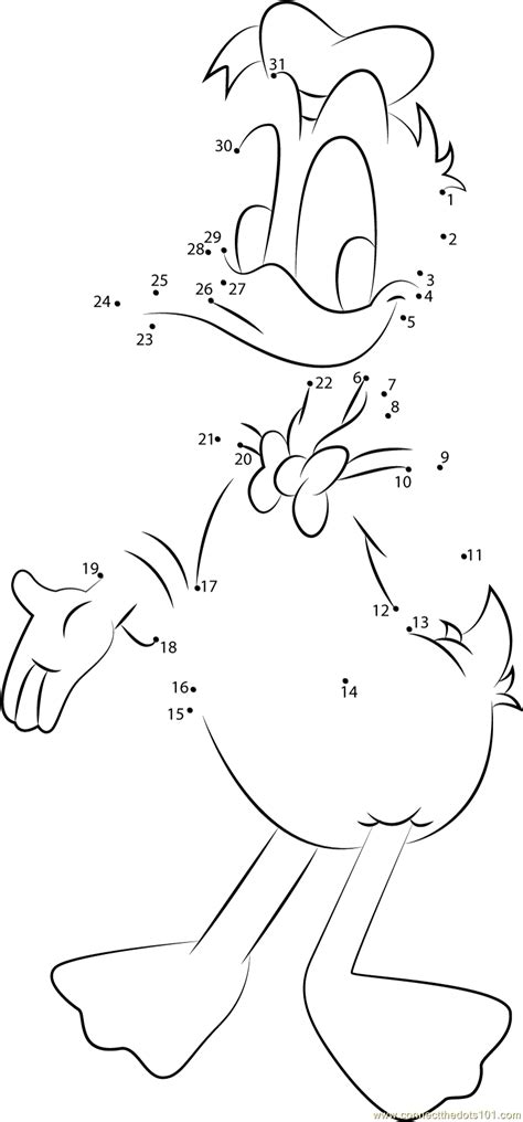 Friendly Donald Duck Dot To Dot Printable Worksheet Connect The Dots