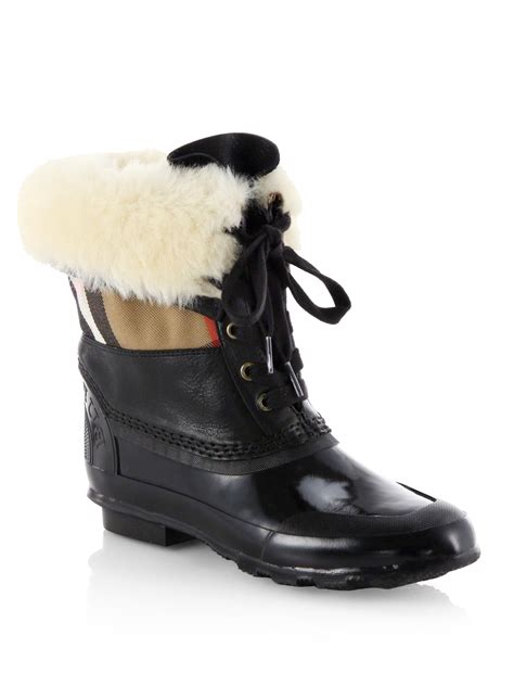 lyst burberry danning shearling cuff lace up boots in black