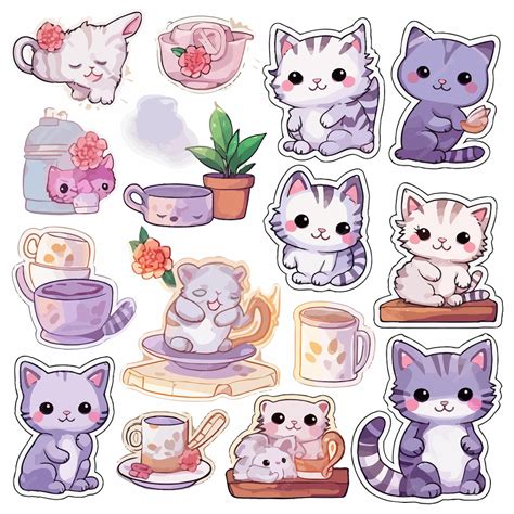 Premium Vector A Set Of Cute Cat Stickers