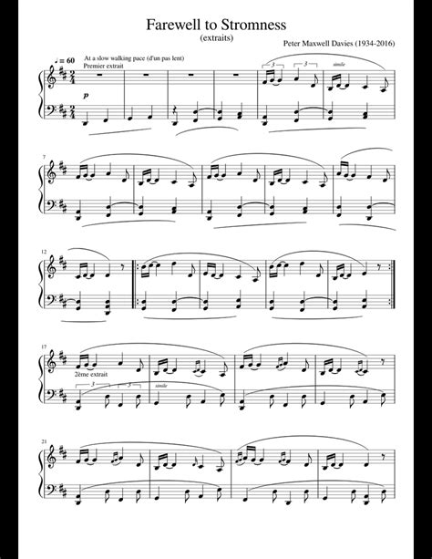 Partitions gratuites pour piano au format pdf et midi, video et tutorials en ligne. Farewell to Stromness sheet music for Piano download free in PDF or MIDI