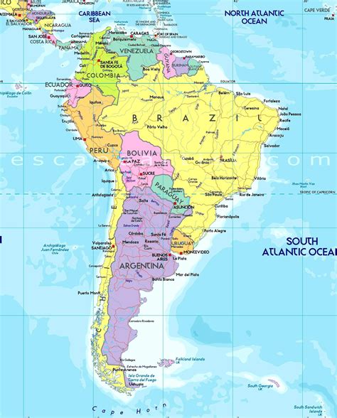 Map Of Central And South America Countries And Capitals Armes