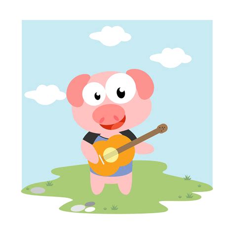 Pig Play Guitar By Curutdesign Thehungryjpeg
