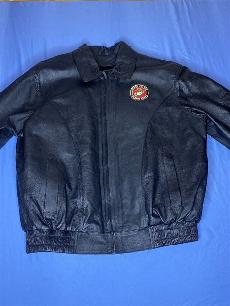 Jwm Usmc Marine Corps Leather Bomber Jacket Mens 3xl Black Genuine