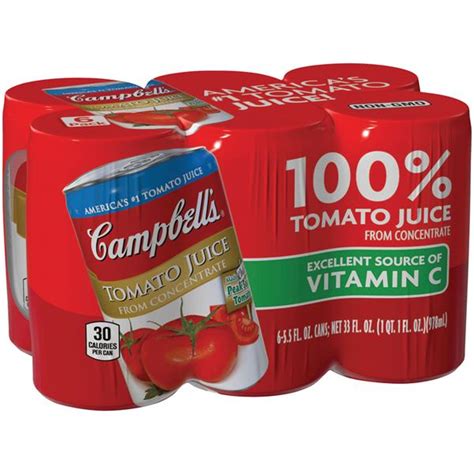 Campbells 100 Tomato Juice 6pk Cans Hy Vee Aisles Online Grocery