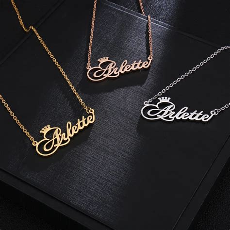 Personalized Name Crown Necklace Handmade Customized Cursive Font