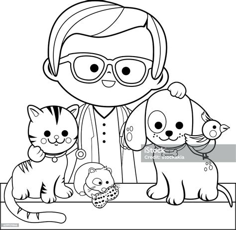 Veterinarian And Pets Coloring Book Page Stock Illustration Download