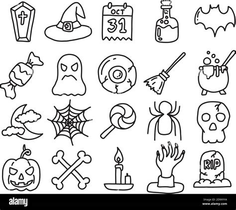 Halloween Icon Set Vector Illustration Sketch Doodle Hand Drawn With