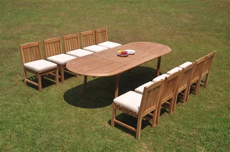 Grade A Teak Dining Set 10 Seater 11 Pc 118 Double Extension Oval