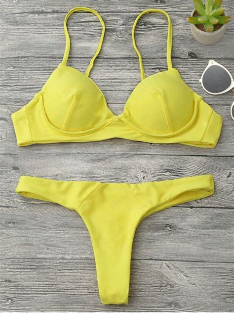 Off Underwire Push Up Thong Bikini Set In Yellow Zaful