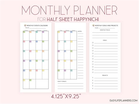 Month On Two Pages Half Sheet Happy Planner Happynichi Printable