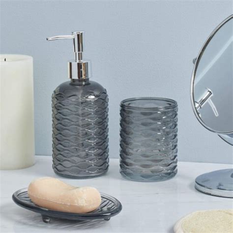 Rippled 3 Piece Glass Bath Accessory Set Grey 1 Unit Ralphs