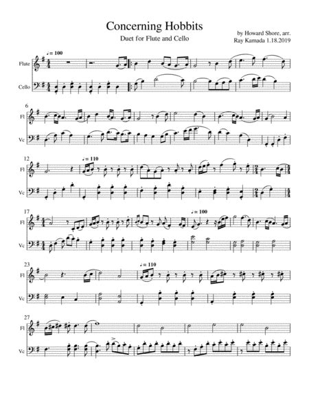 Concerning Hobbits Duet For Flute And Cello Free Music Sheet