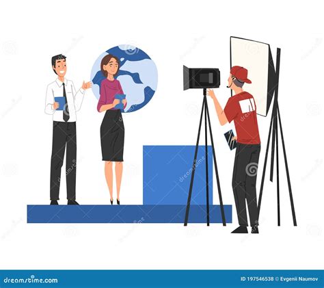 Television Industry Presenters Broadcasting With Cameraman On