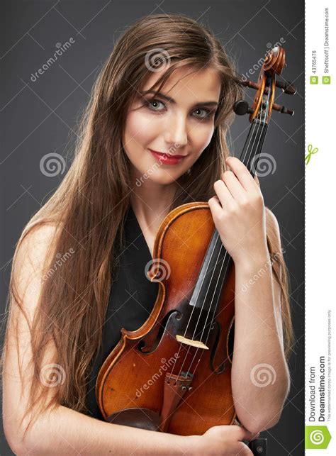 Woman Fashion Style Portrait With Violin Music In Stock Photo Image